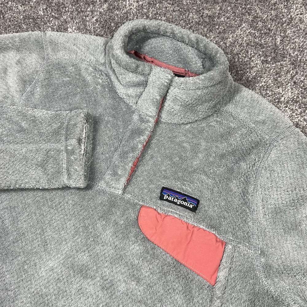 Patagonia Re Tool Snap T Pullover Sweater Womens M Gray Coral Polartec Fleece